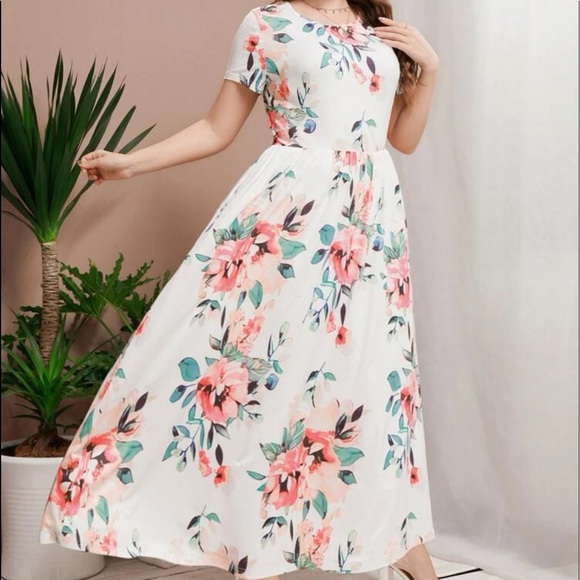 Boho Gypsy Plus Size Floral Print Maxi Dress NO BELT - Picture 5 of 8
